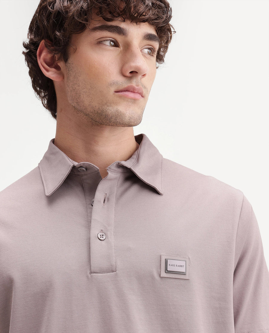 Rare Rabbit Men's Badger-S26 Dusky Purple Cotton Blend Fabric Half Sleeve Spread Collar Regular Fit Plain Polo