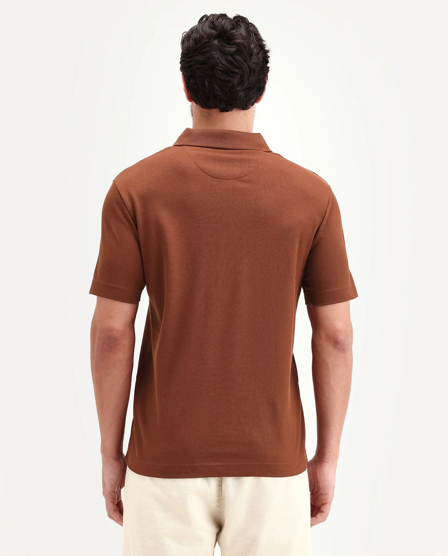 Rare Rabbit Men's Mers Rust Cotton Fabric Half Sleeve Spread Collar Regular Fit Plain Polo