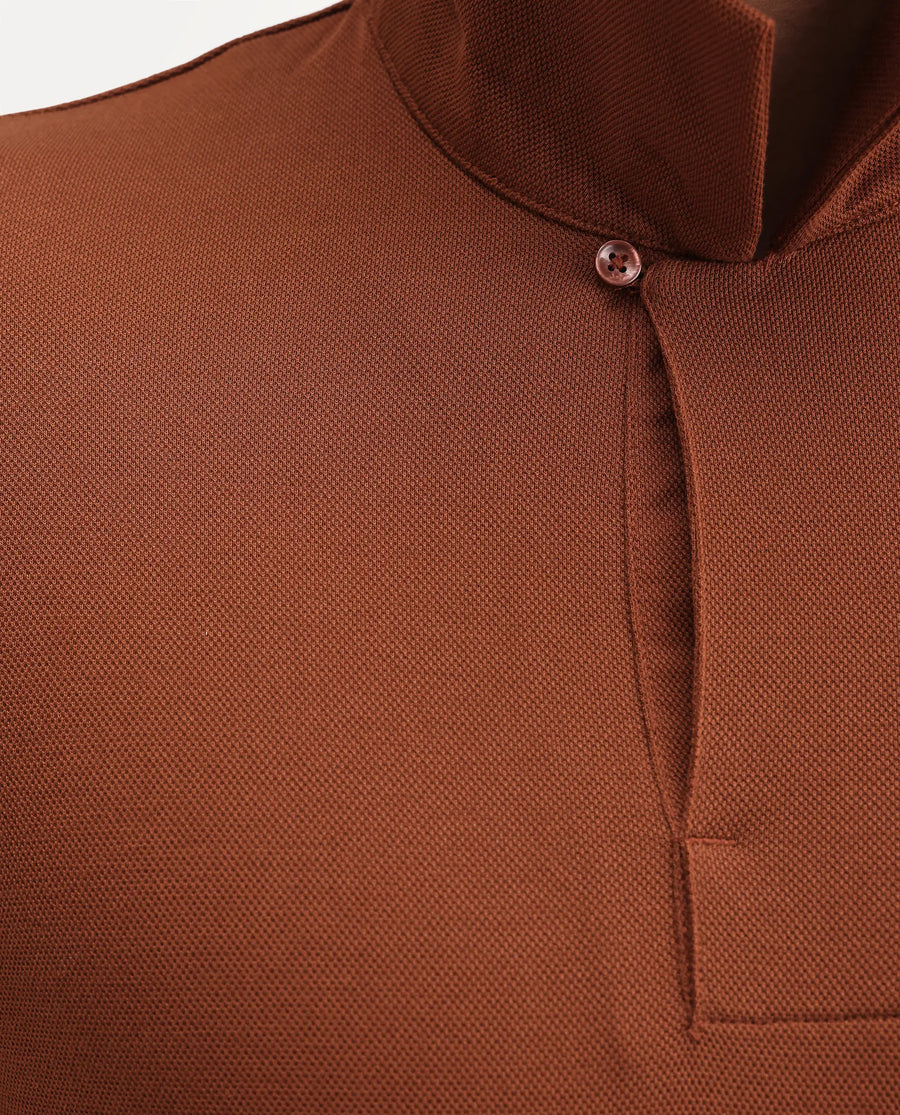 Rare Rabbit Men's Mers Rust Cotton Fabric Half Sleeve Spread Collar Regular Fit Plain Polo