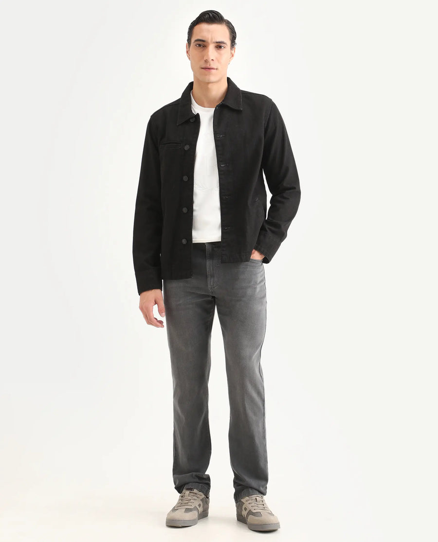 Rare Rabbit Men's Fyod 26 Dark Grey Cotton Blend Fabric Morris Regular Fit Plain Jeans