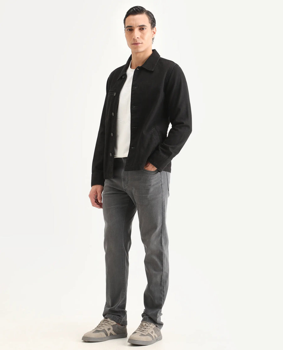 Rare Rabbit Men's Fyod 26 Dark Grey Cotton Blend Fabric Morris Regular Fit Plain Jeans