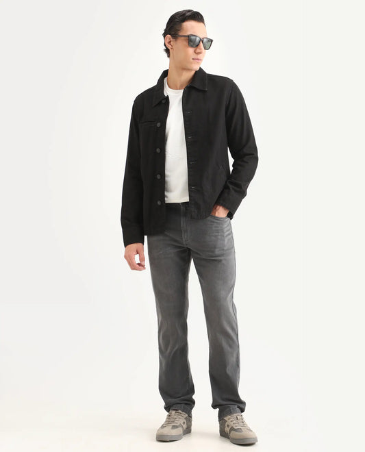 Rare Rabbit Men's Fyod 26 Dark Grey Cotton Blend Fabric Morris Regular Fit Plain Jeans