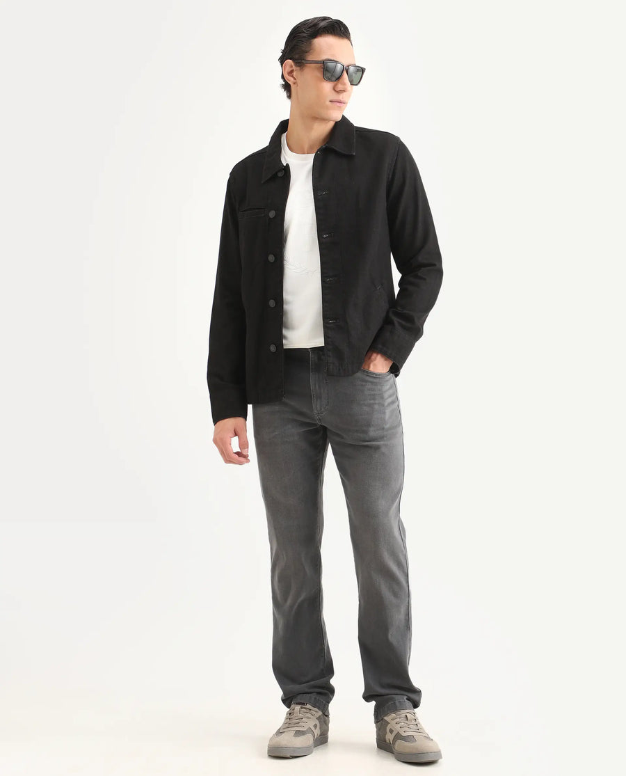Rare Rabbit Men's Fyod 26 Dark Grey Cotton Blend Fabric Morris Regular Fit Plain Jeans