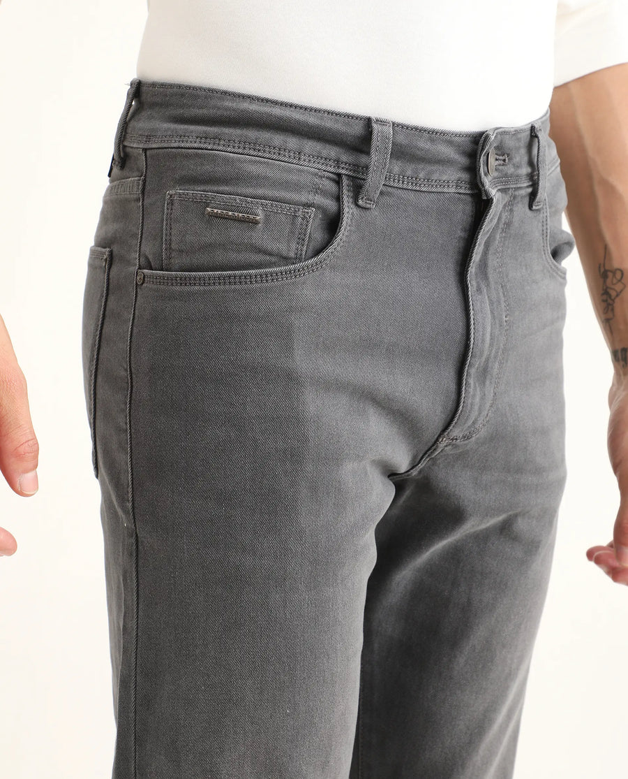 Rare Rabbit Men's Fyod 26 Dark Grey Cotton Blend Fabric Morris Regular Fit Plain Jeans