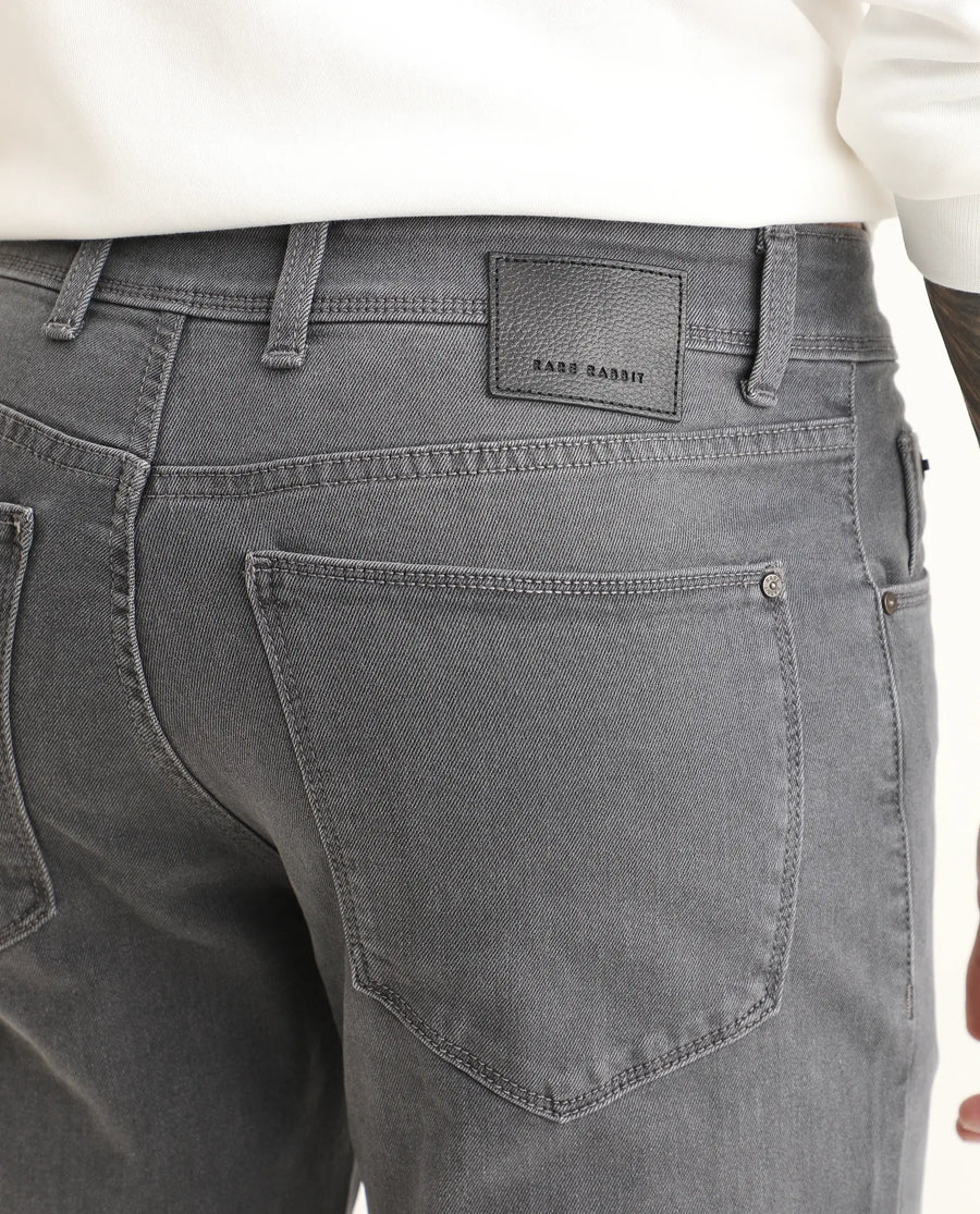 Rare Rabbit Men's Fyod 26 Dark Grey Cotton Blend Fabric Morris Regular Fit Plain Jeans