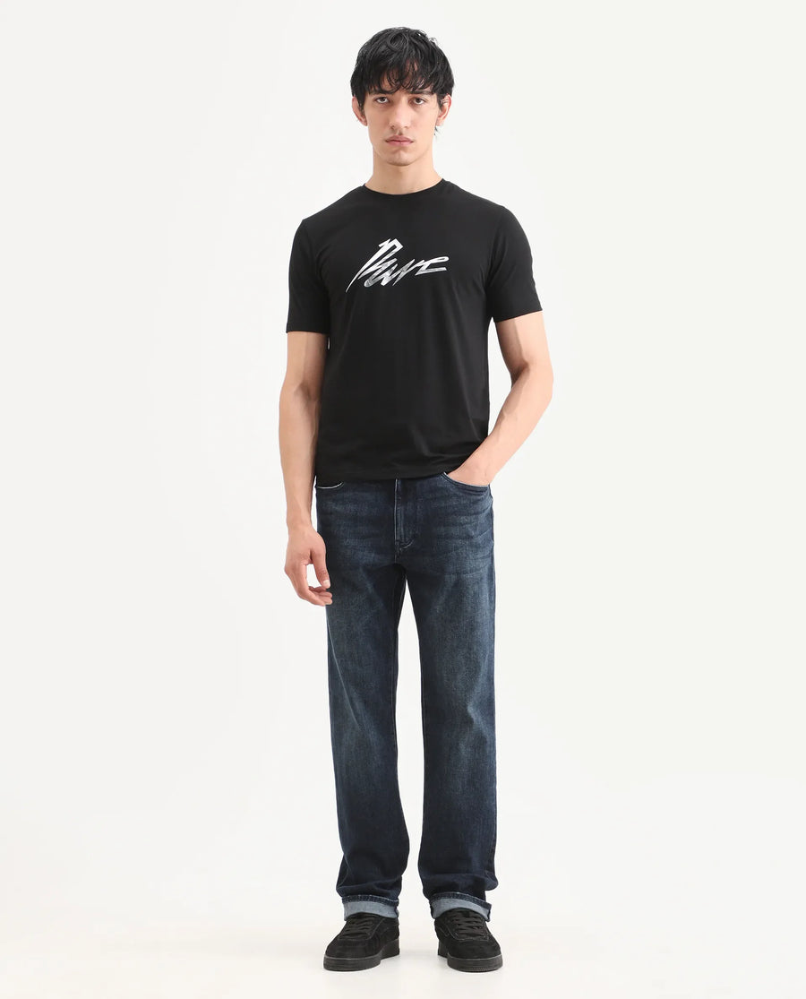 Rare Rabbit Men's Mond Dark Blue Cotton Blend Fabric Morris Regular Fit Plain Jeans