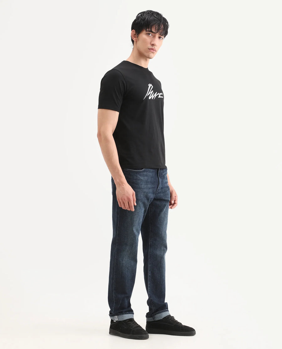 Rare Rabbit Men's Mond Dark Blue Cotton Blend Fabric Morris Regular Fit Plain Jeans