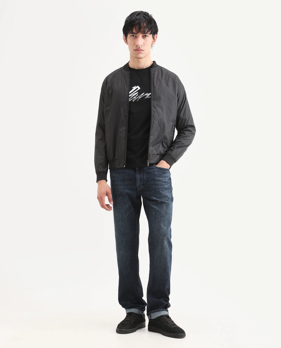 Rare Rabbit Men's Mond Dark Blue Cotton Blend Fabric Morris Regular Fit Plain Jeans