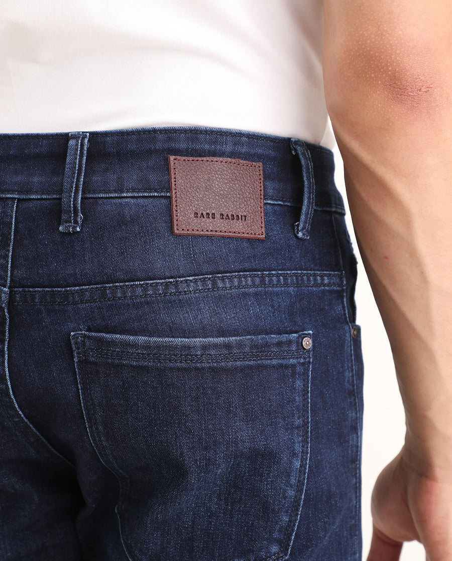 Rare Rabbit Men's Samm Dark Blue Cotton Blend Fabric Hawk Slim Fit Jeans