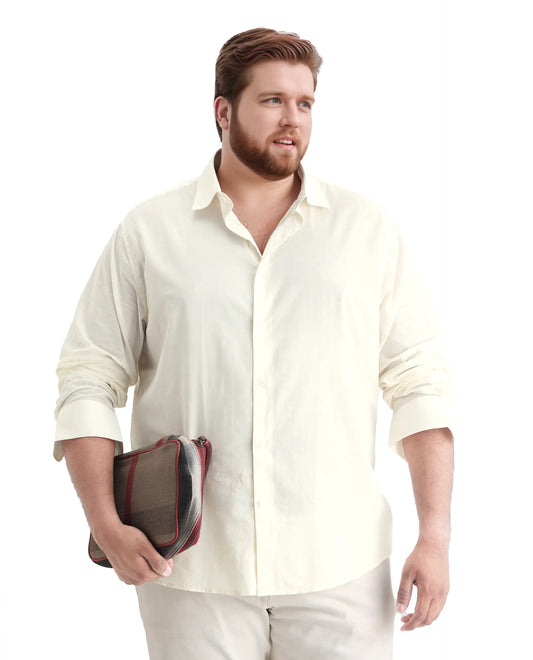 Rare Rabbit Men's Blush Big Off White Cotton Fabric Full Sleeve Collared Neck Plain Shirt
