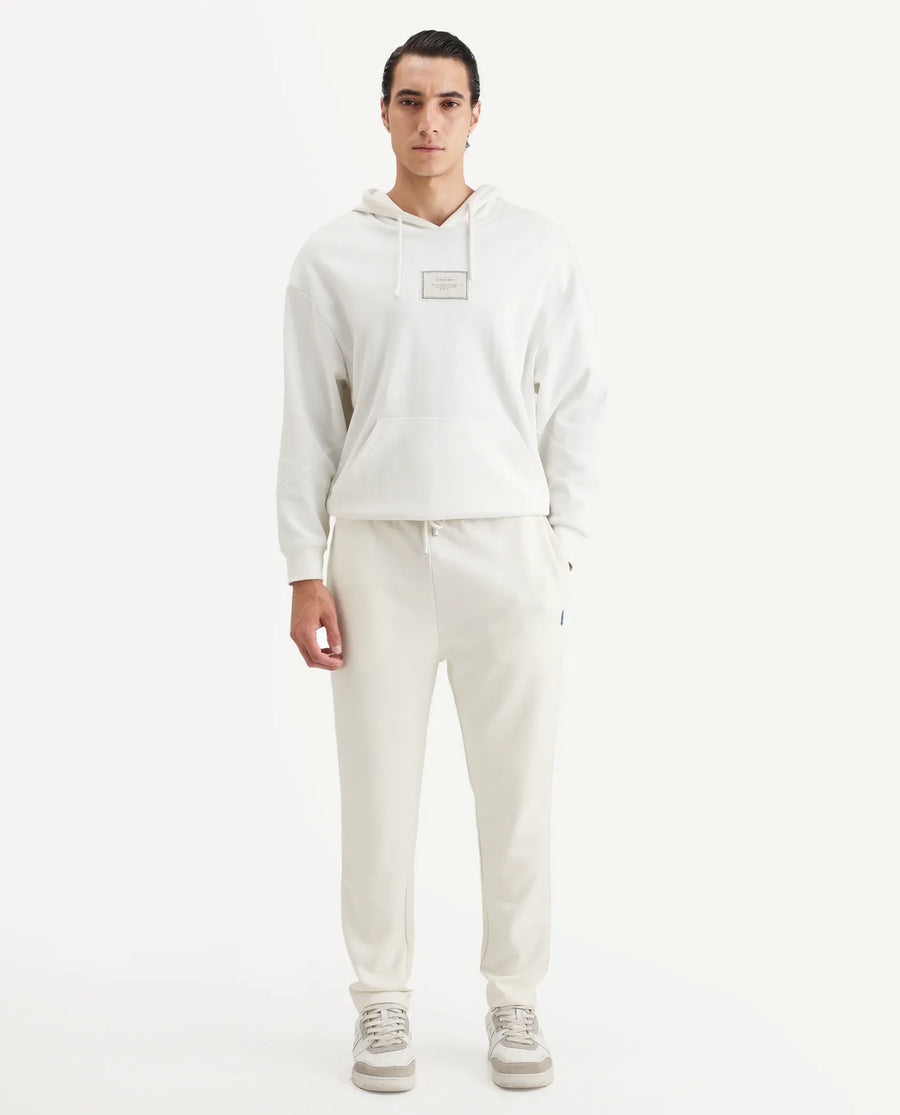 Rare Rabbit Men's Jabe-B Off White Modal Blend Fabric Regular Fit Plain Track Pant