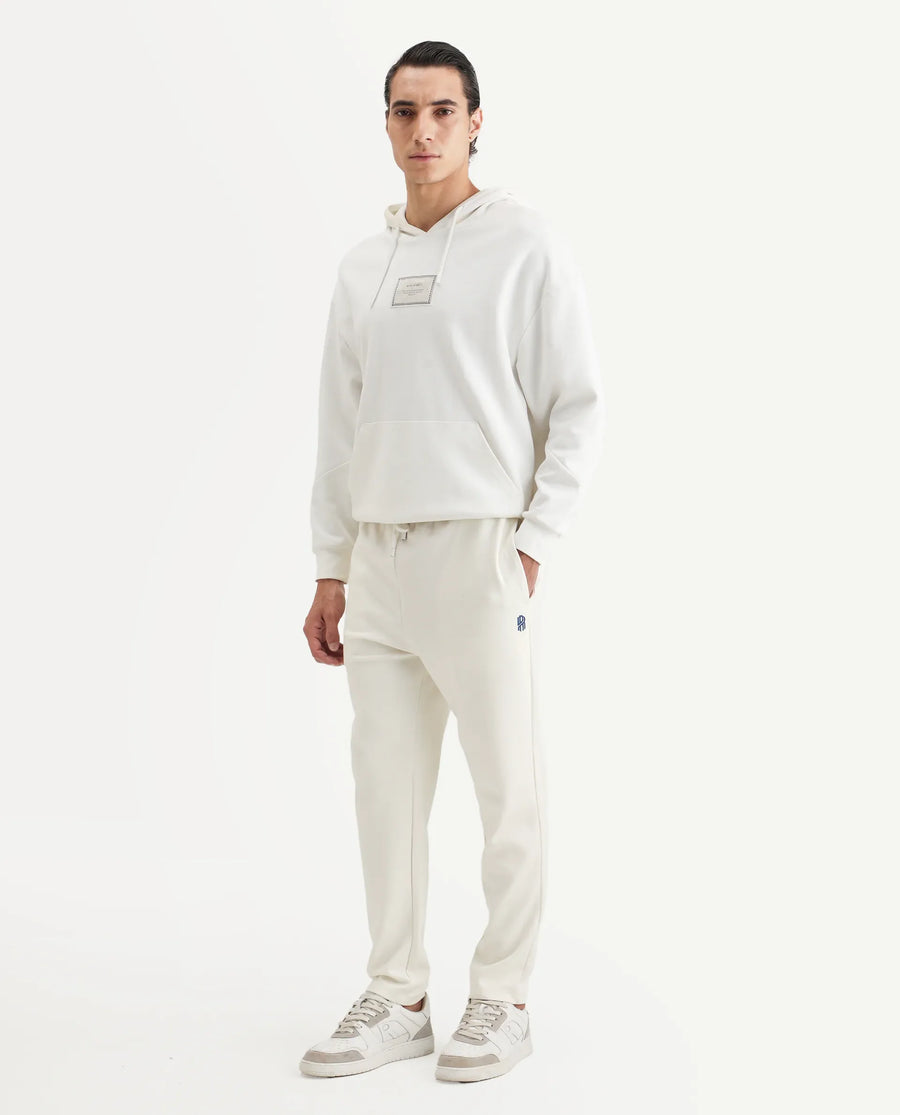 Rare Rabbit Men's Jabe-B Off White Modal Blend Fabric Regular Fit Plain Track Pant