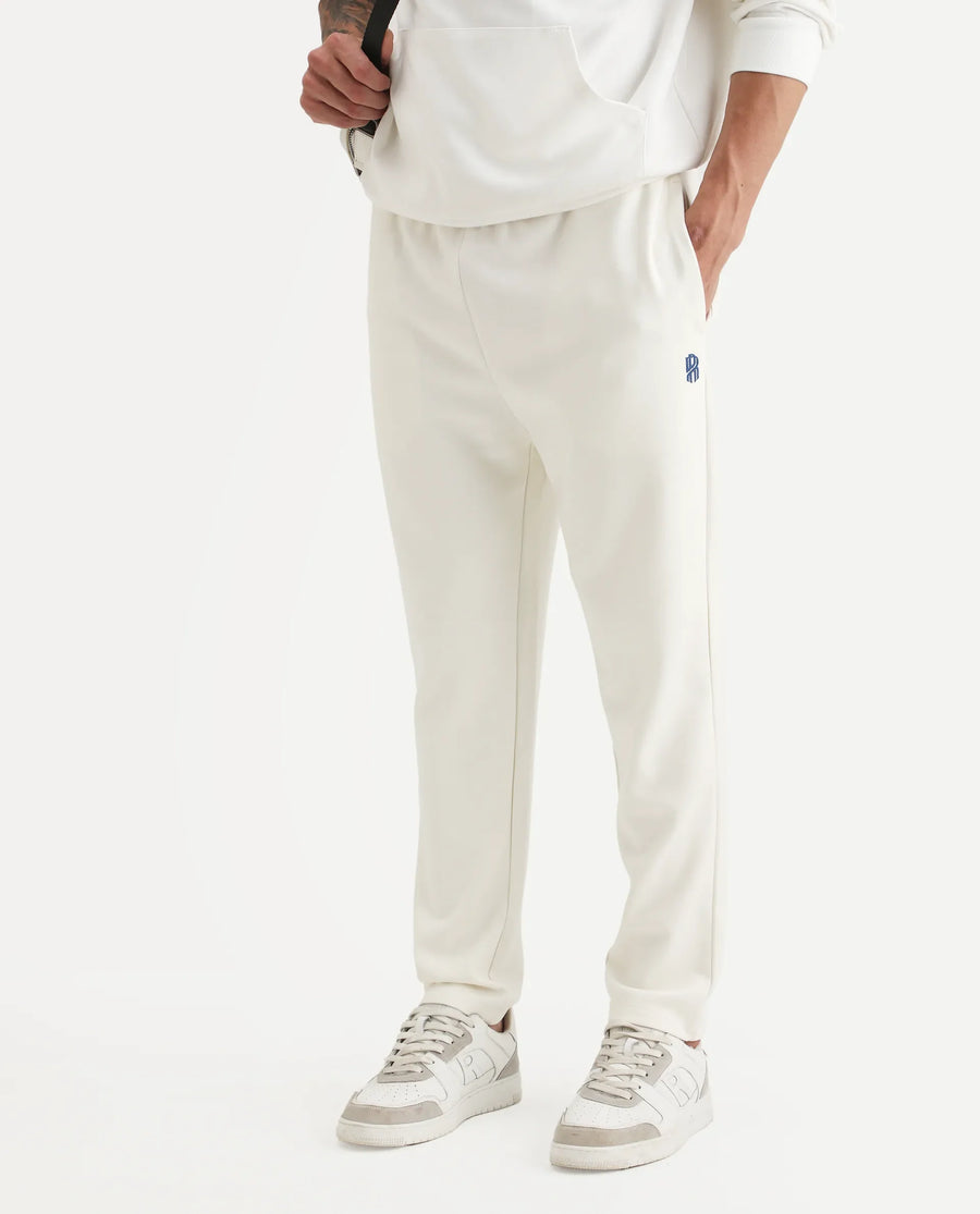 Rare Rabbit Men's Jabe-B Off White Modal Blend Fabric Regular Fit Plain Track Pant
