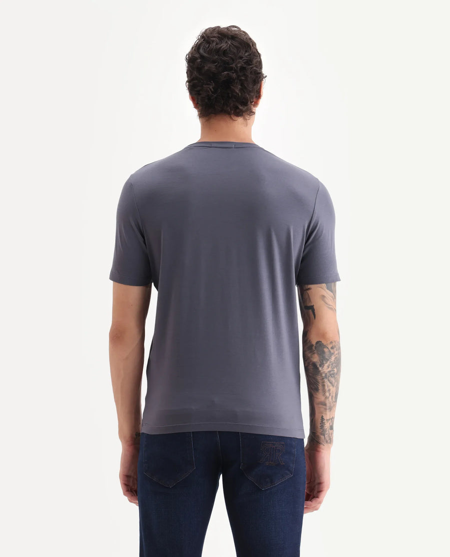 Rare Rabbit Men's Tain Dusky Purple Cotton Blend Graphic Print Regular Fit Half Sleeve Crew Neck T-Shirt