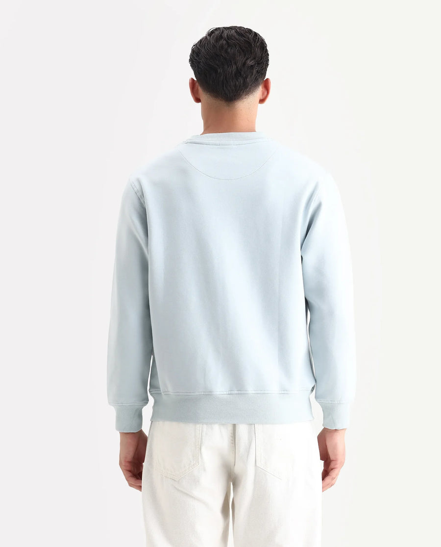 Rare Rabbit Men's Tive Dusky Blue Cotton Blend Graphic Print Regular Fit Full Sleeve Crew Neck Sweatshirt