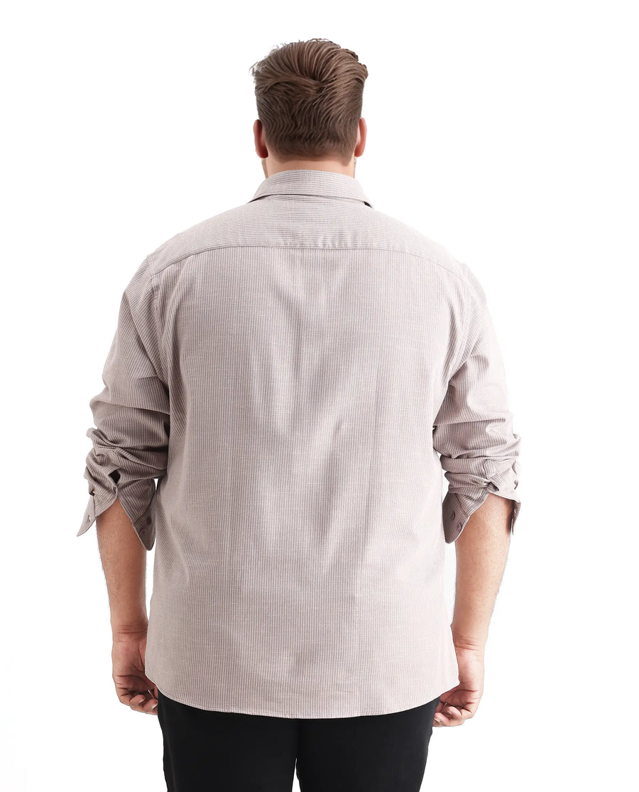 Rare Rabbit Men's Brot Big Light Brown Cotton Fabric Full Sleeves Collared Neck Button Closure Striped Shirt