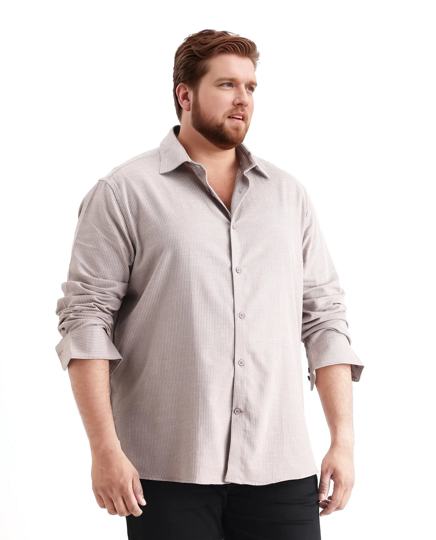 Rare Rabbit Men's Brot Big Light Brown Cotton Fabric Full Sleeves Collared Neck Button Closure Striped Shirt