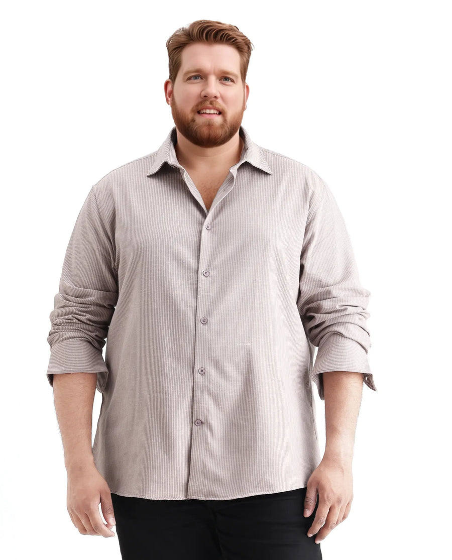 Rare Rabbit Men's Brot Big Light Brown Cotton Fabric Full Sleeves Collared Neck Button Closure Striped Shirt