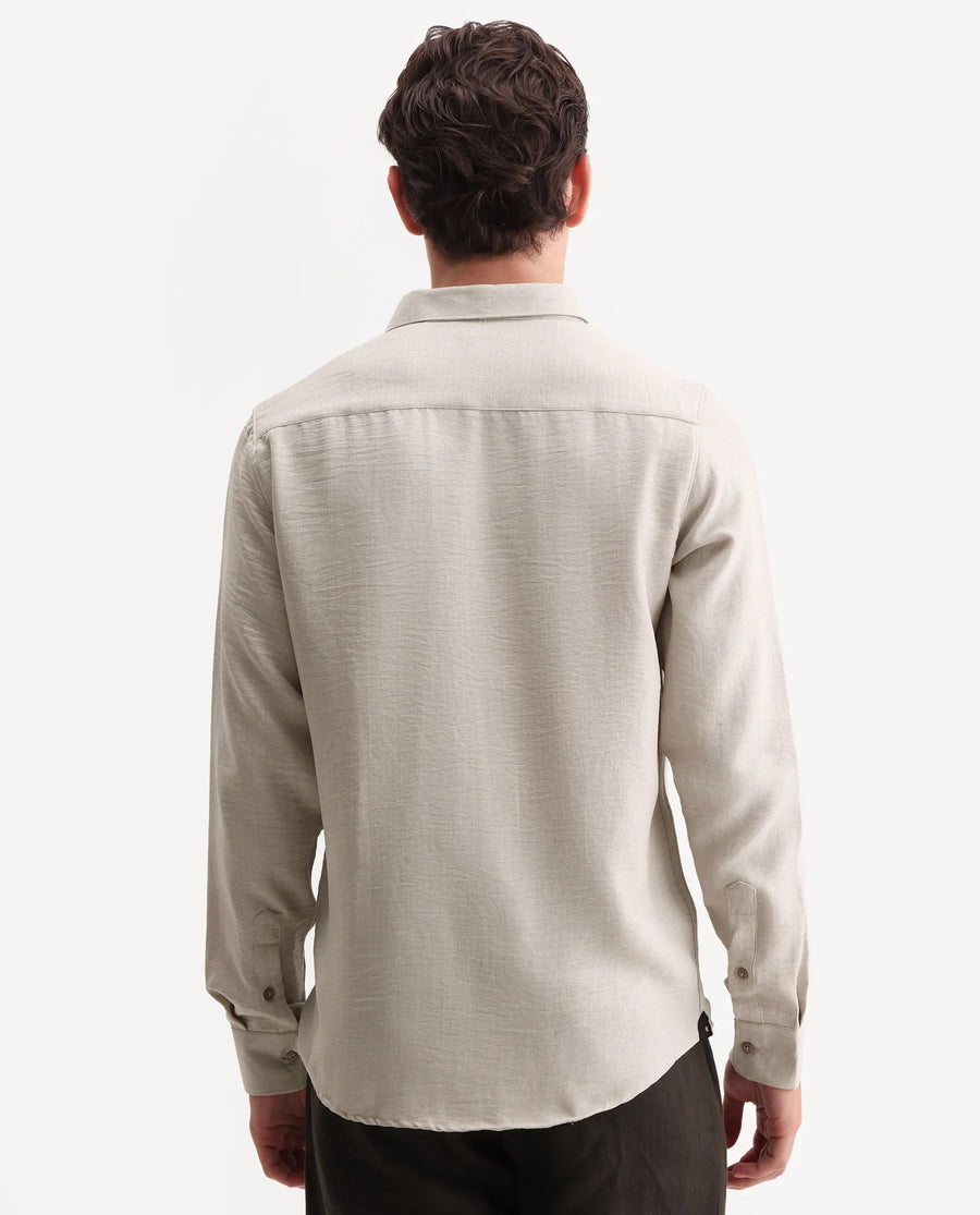 Rare Rabbit Men's Lucis Grey 100% Linen Plain Regular Fit Full Sleeve Collared Shirt