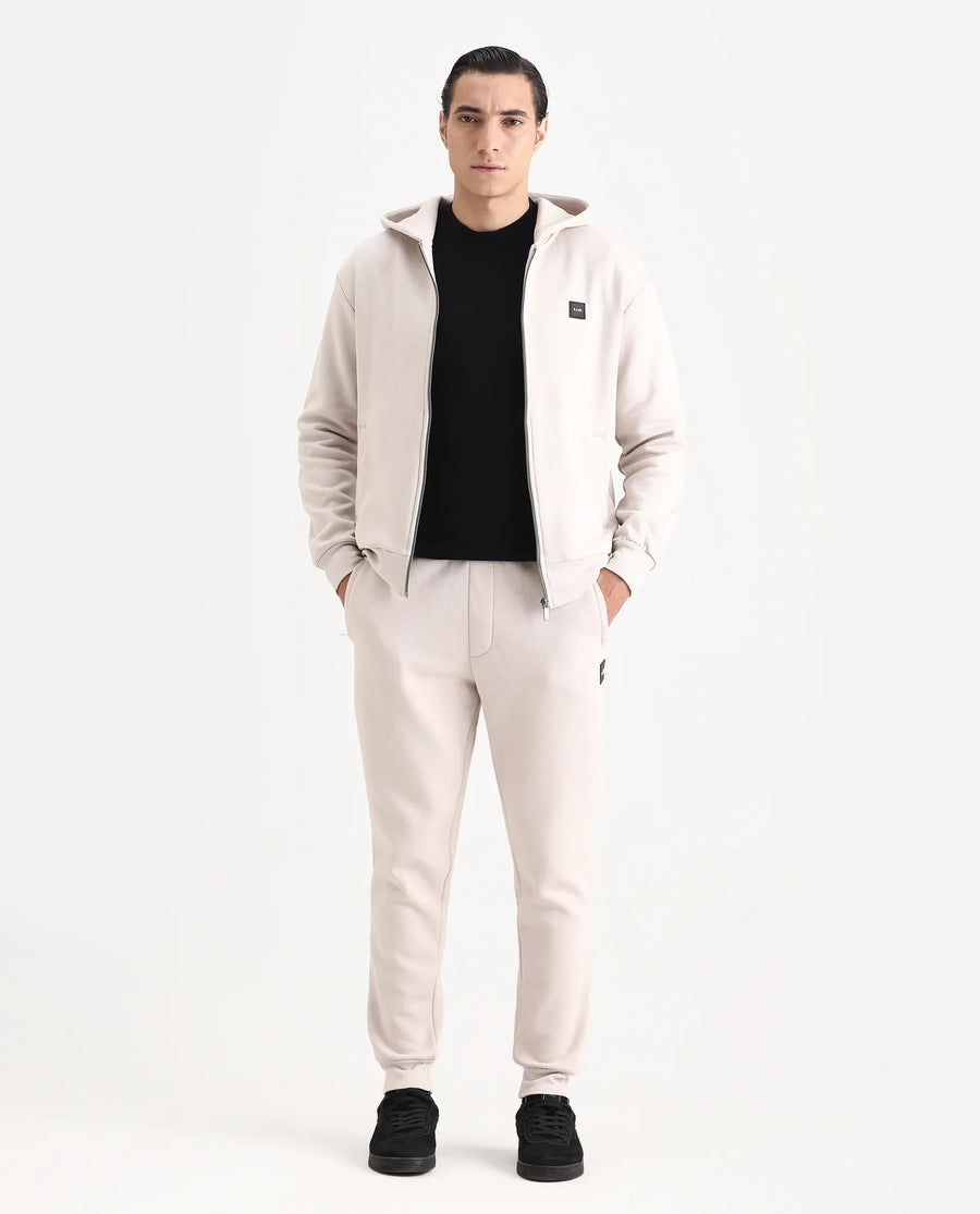Rare Rabbit Men's Anderson-T25 Beige Cotton Blend Plain Regular Fit Full Sleeve Hooded Sweatshirt