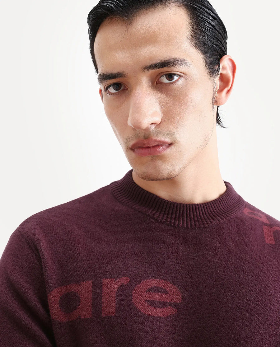 Rare Rabbit Men's Chet Dark Maroon Viscose Monogram Print Regular Fit Full Sleeve Crew Neck Sweater