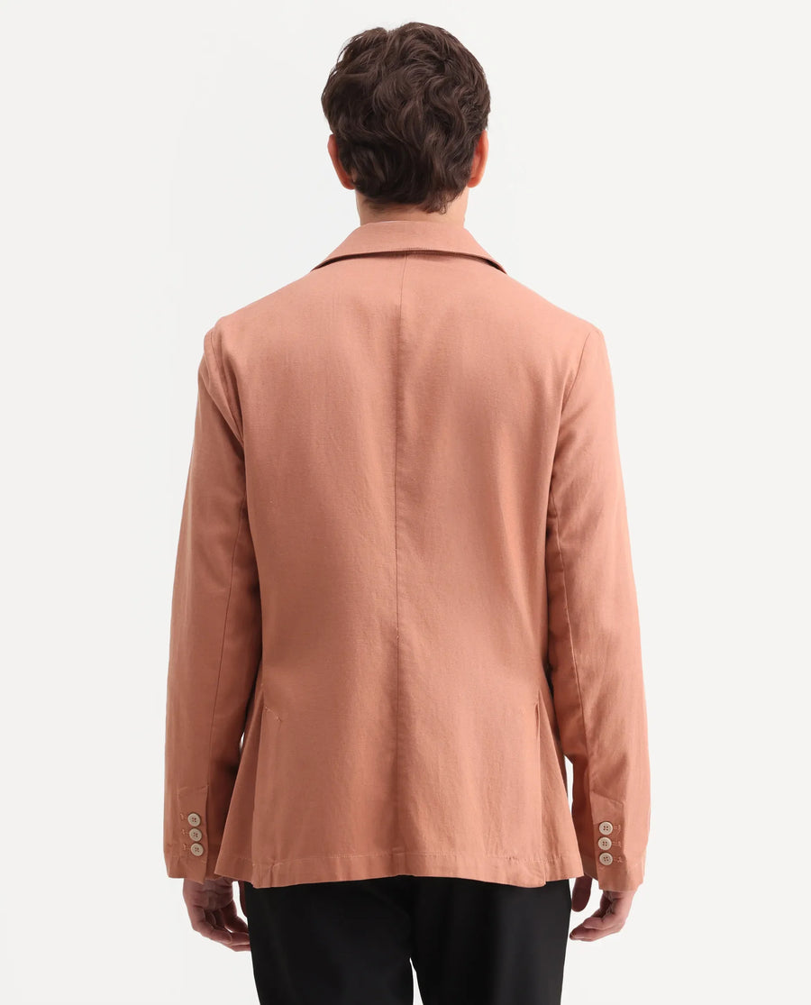 Rare Rabbit Men's Linol Peach Linen Blend Fabric Lapel Neck Tailored Fit Plain Blazer
