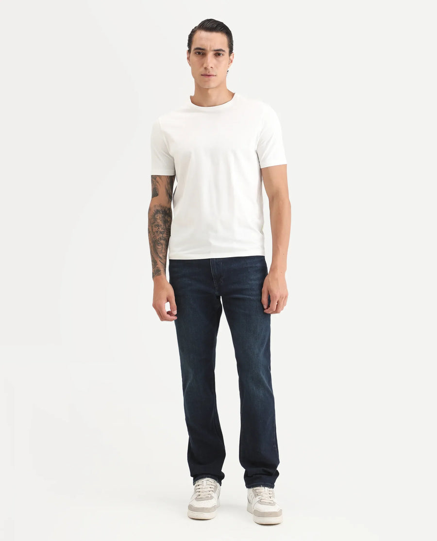 Rare Rabbit Men's Cozey Blue Cotton Blend Fabric Morris Regular Fit Plain Jeans