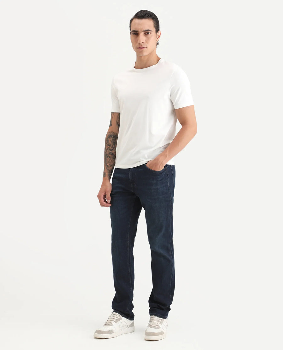Rare Rabbit Men's Cozey Blue Cotton Blend Fabric Morris Regular Fit Plain Jeans