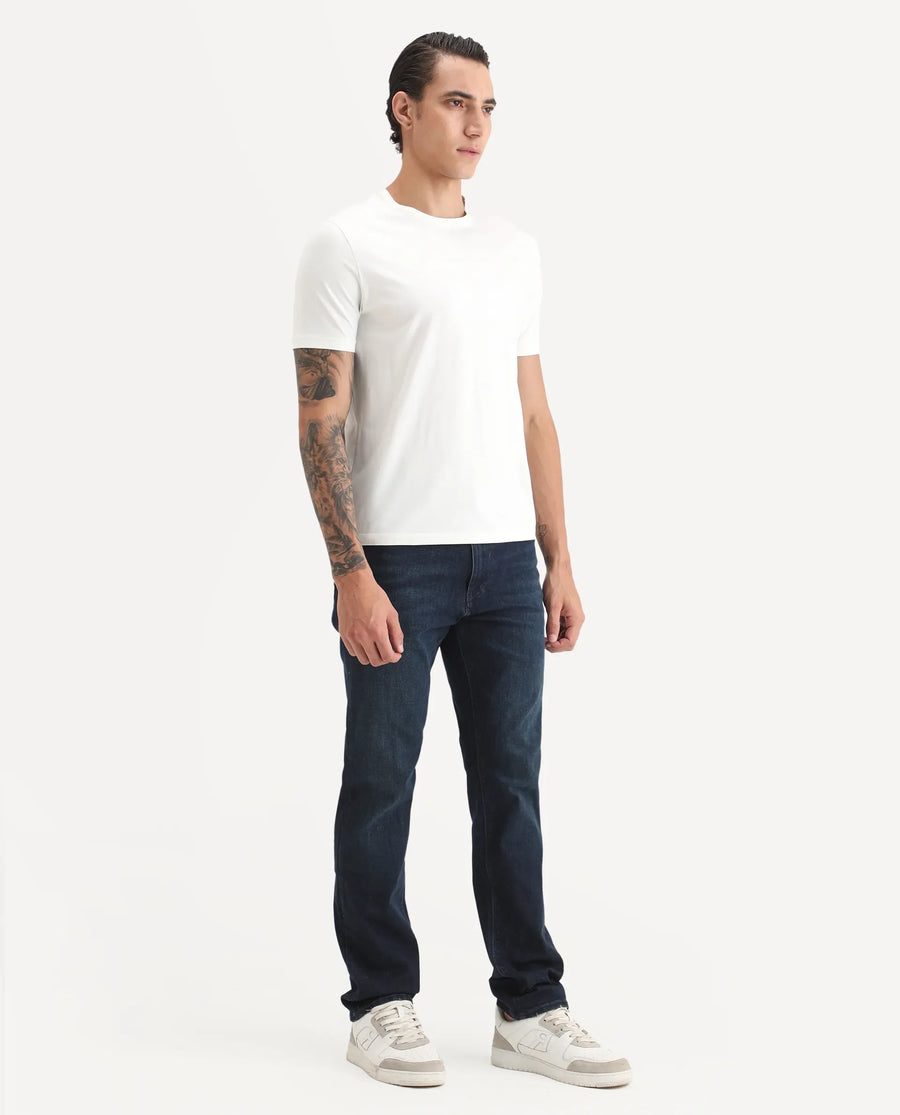 Rare Rabbit Men's Cozey Blue Cotton Blend Fabric Morris Regular Fit Plain Jeans