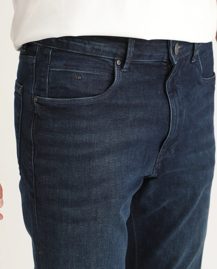 Rare Rabbit Men's Cozey Blue Cotton Blend Fabric Morris Regular Fit Plain Jeans