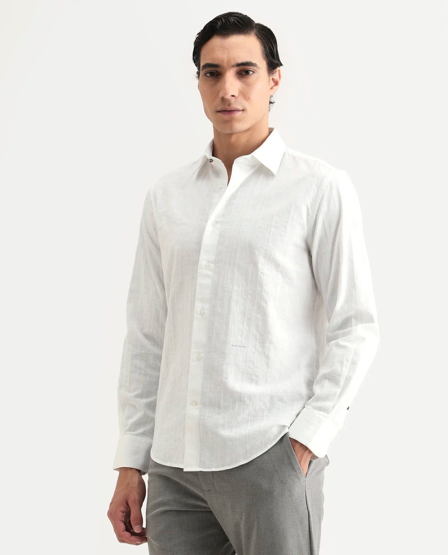 Rare Rabbit Men's Laver White Cotton Fabric Full Sleeve Regular Fit Textured Shirt