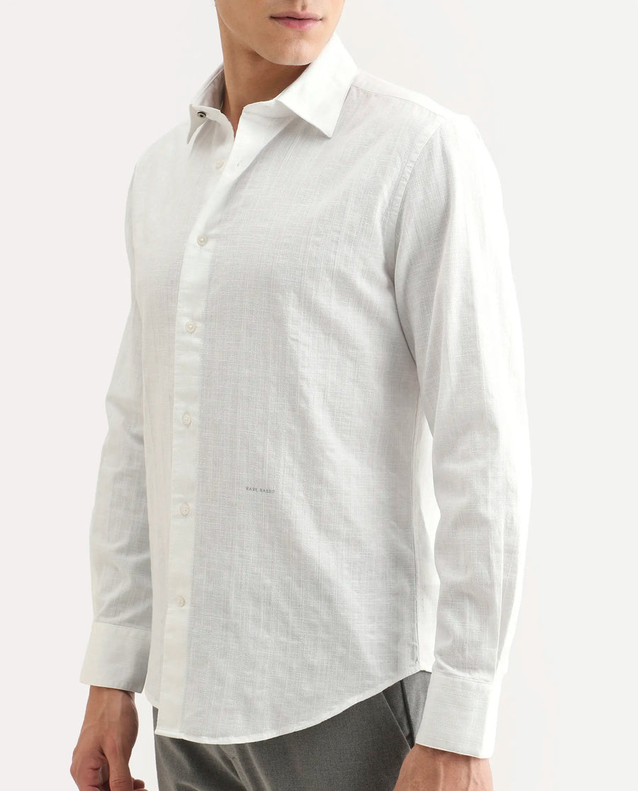 Rare Rabbit Men's Laver White Cotton Fabric Full Sleeve Regular Fit Textured Shirt