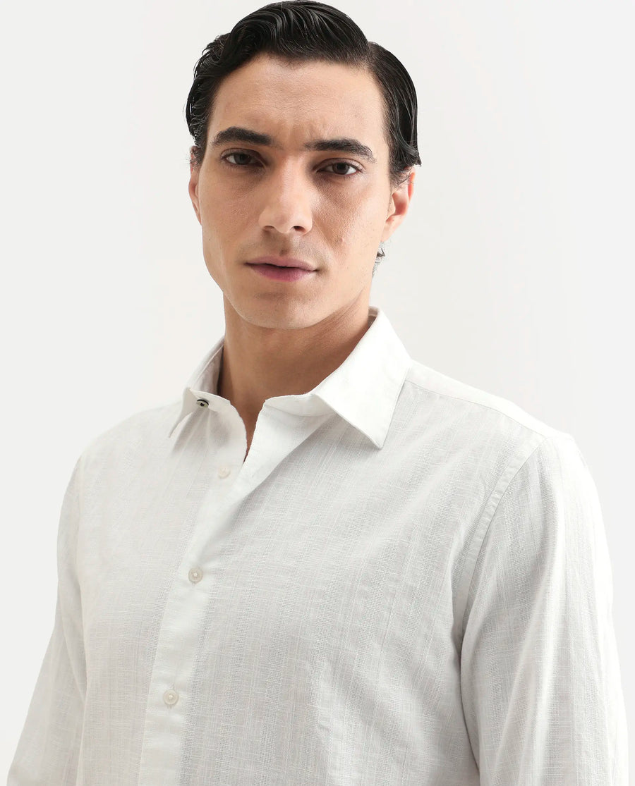 Rare Rabbit Men's Laver White Cotton Fabric Full Sleeve Regular Fit Textured Shirt