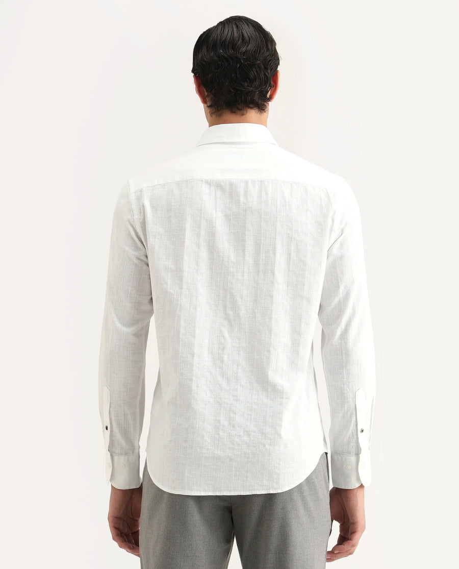 Rare Rabbit Men's Laver White Cotton Fabric Full Sleeve Regular Fit Textured Shirt