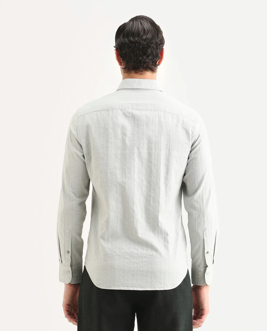 Rare Rabbit Men's Laver Grey Cotton Fabric Full Sleeve Regular Fit Textured Shirt