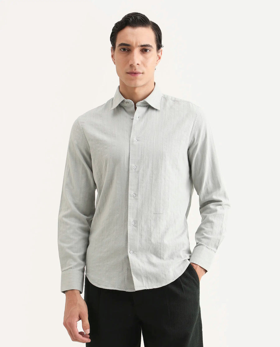 Rare Rabbit Men's Laver Grey Cotton Fabric Full Sleeve Regular Fit Textured Shirt