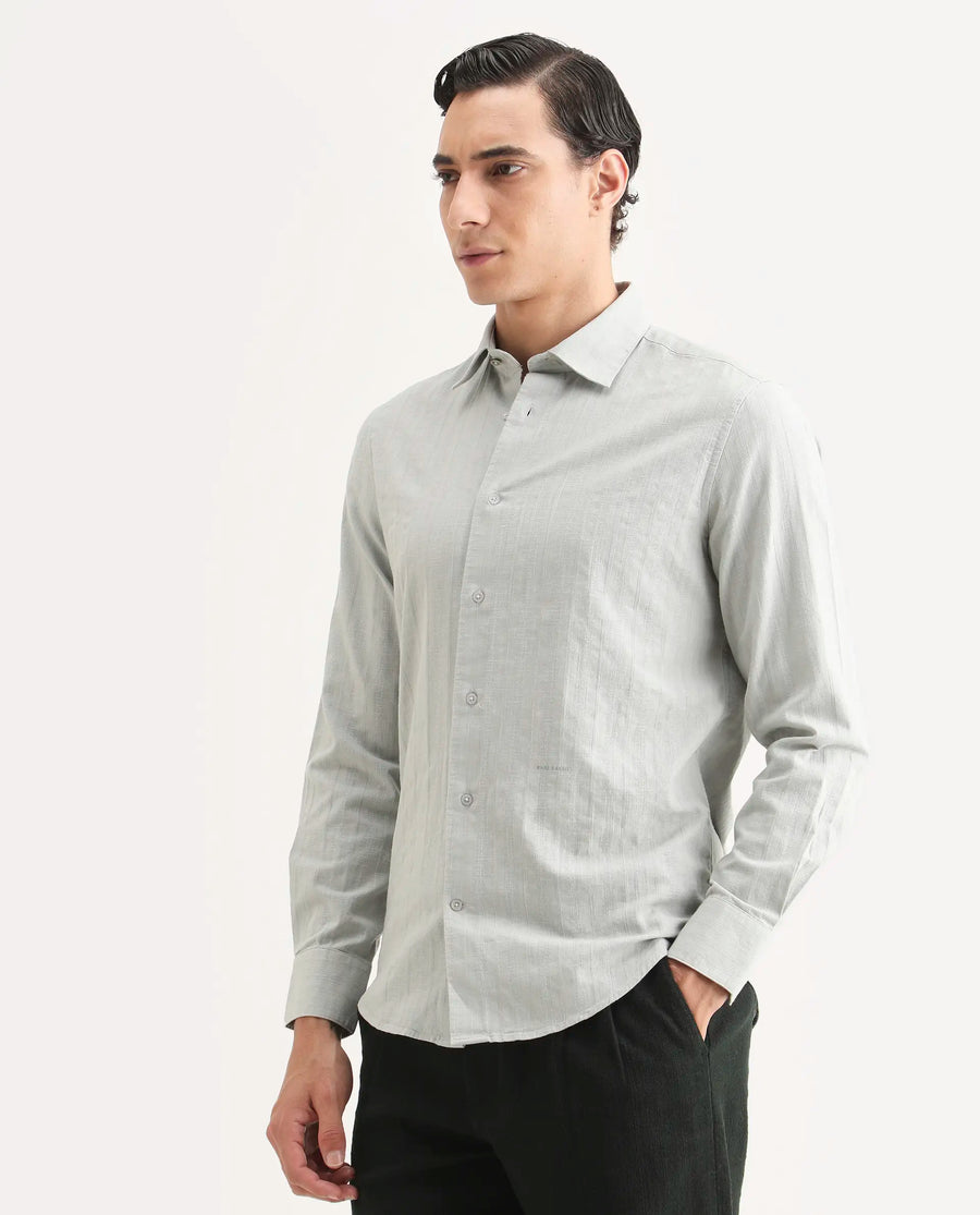 Rare Rabbit Men's Laver Grey Cotton Fabric Full Sleeve Regular Fit Textured Shirt