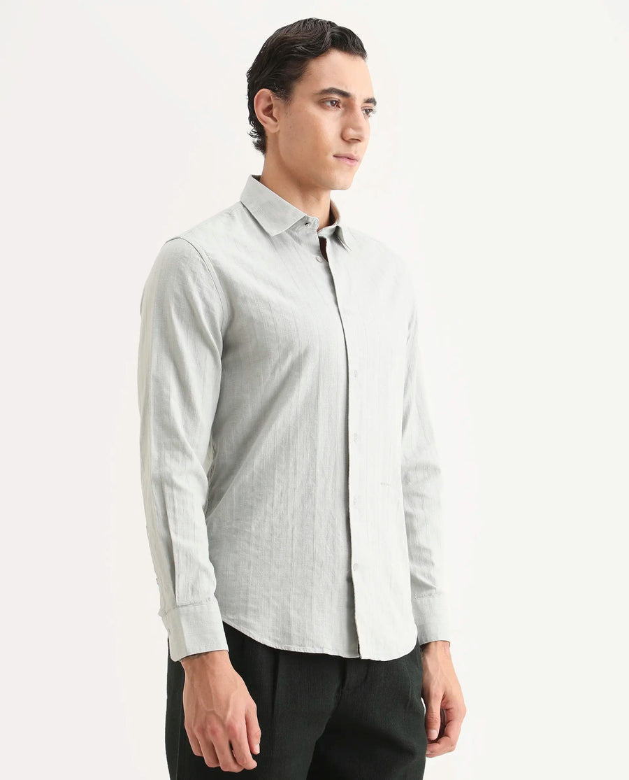 Rare Rabbit Men's Laver Grey Cotton Fabric Full Sleeve Regular Fit Textured Shirt