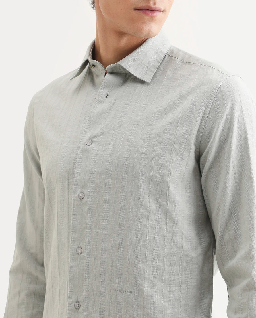 Rare Rabbit Men's Laver Grey Cotton Fabric Full Sleeve Regular Fit Textured Shirt