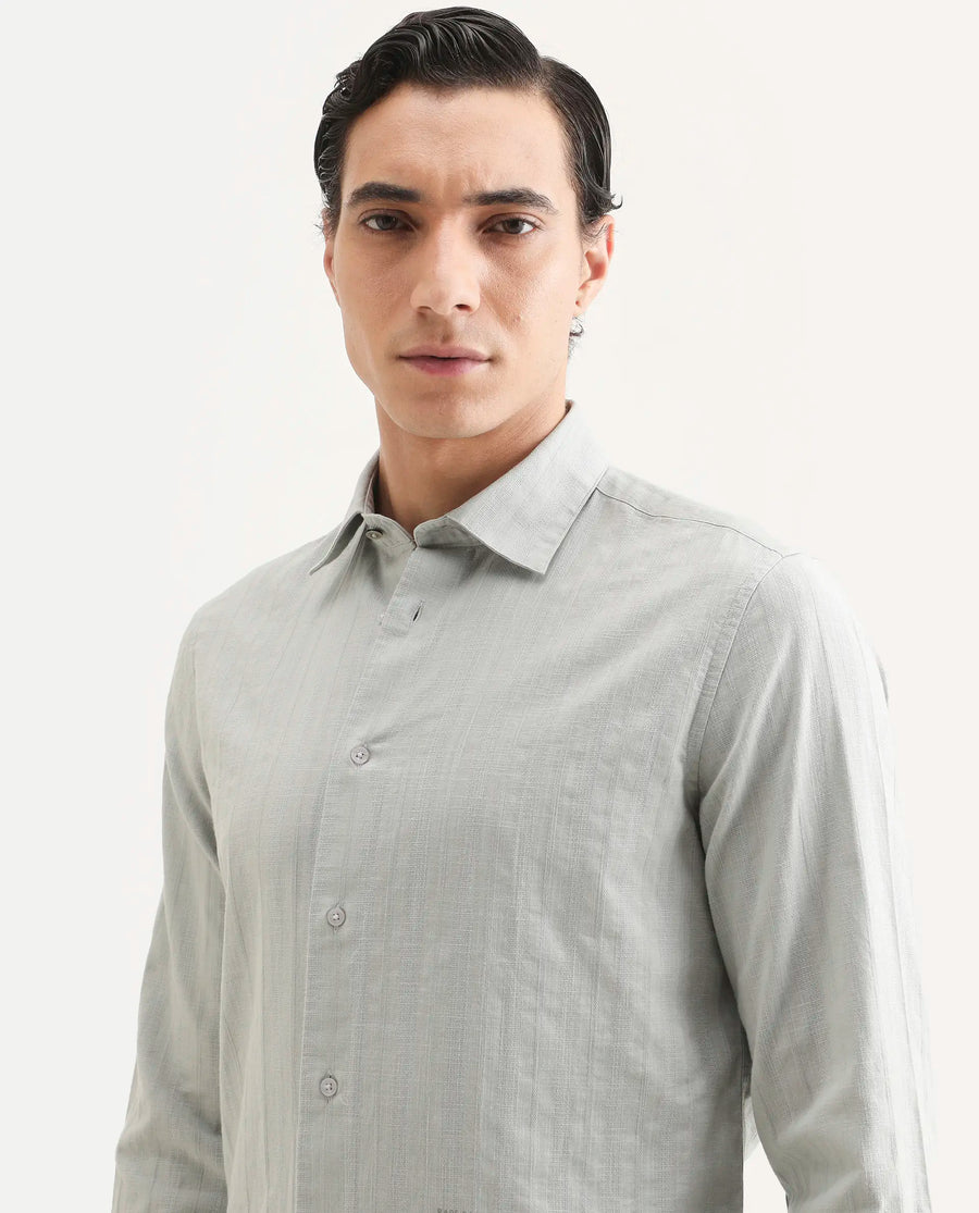 Rare Rabbit Men's Laver Grey Cotton Fabric Full Sleeve Regular Fit Textured Shirt