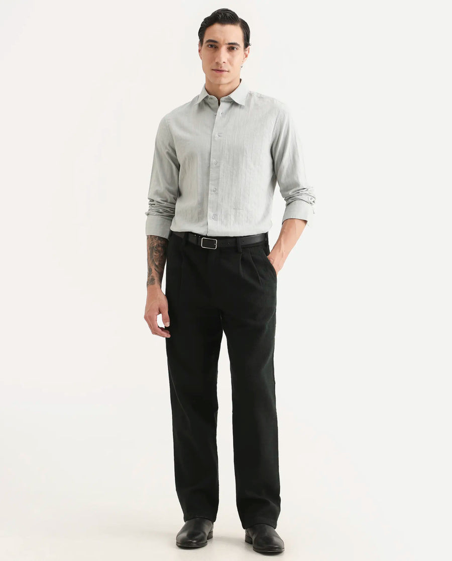Rare Rabbit Men's Laver Grey Cotton Fabric Full Sleeve Regular Fit Textured Shirt