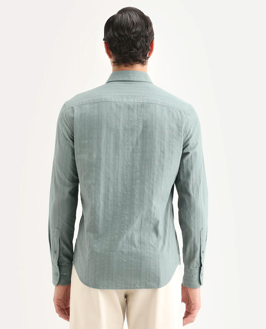 Rare Rabbit Men's Laver Dark Green Cotton Fabric Full Sleeve Regular Fit Textured Shirt