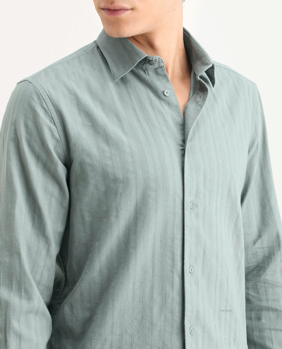 Rare Rabbit Men's Laver Dark Green Cotton Fabric Full Sleeve Regular Fit Textured Shirt