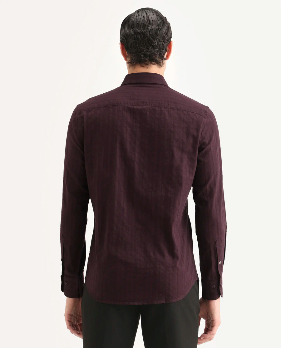 Rare Rabbit Men's Laver Dusky Teal Cotton Fabric Full Sleeve Regular Fit Textured Shirt