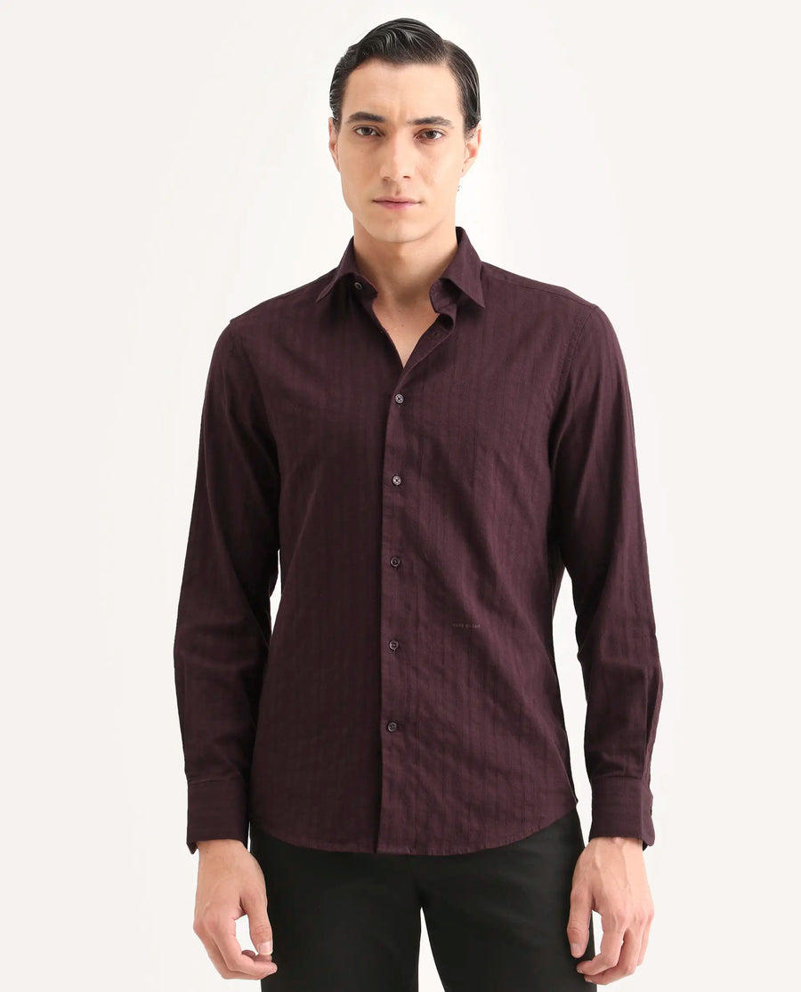 Rare Rabbit Men's Laver Dusky Teal Cotton Fabric Full Sleeve Regular Fit Textured Shirt