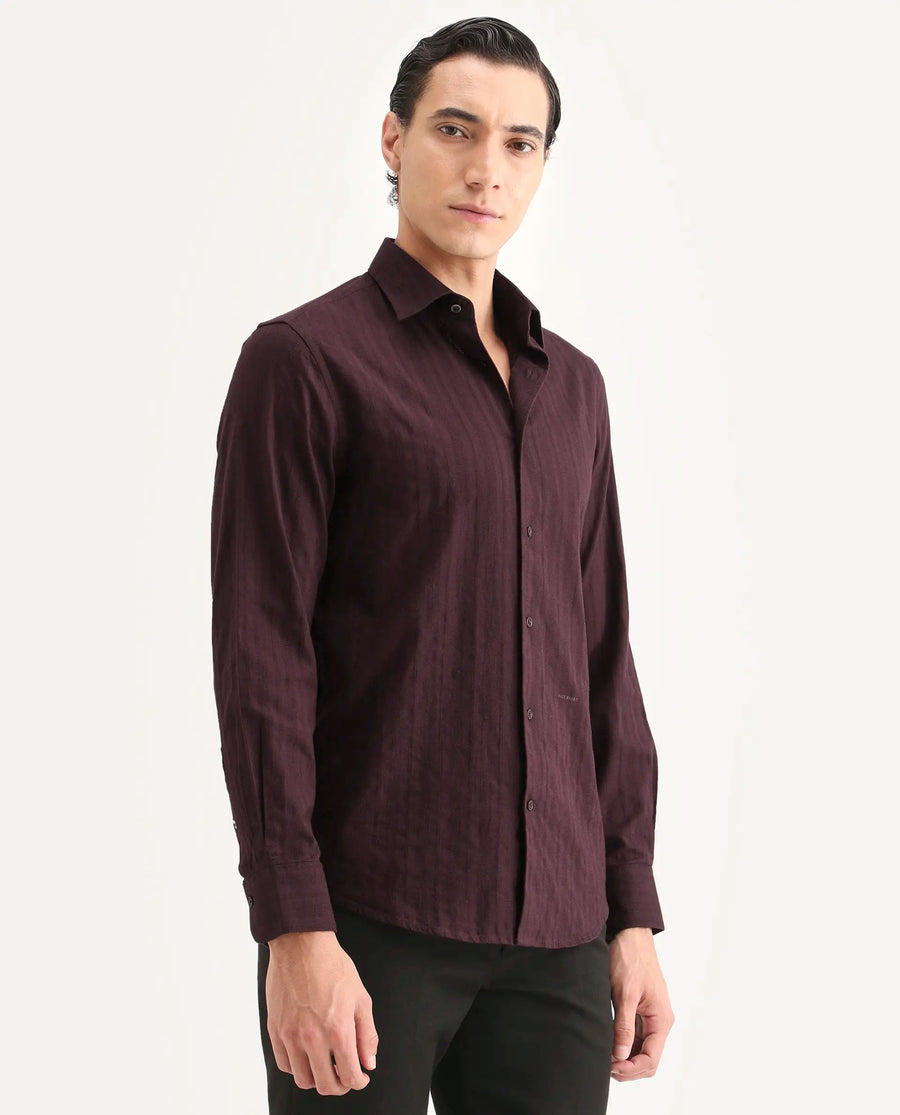 Rare Rabbit Men's Laver Dusky Teal Cotton Fabric Full Sleeve Regular Fit Textured Shirt