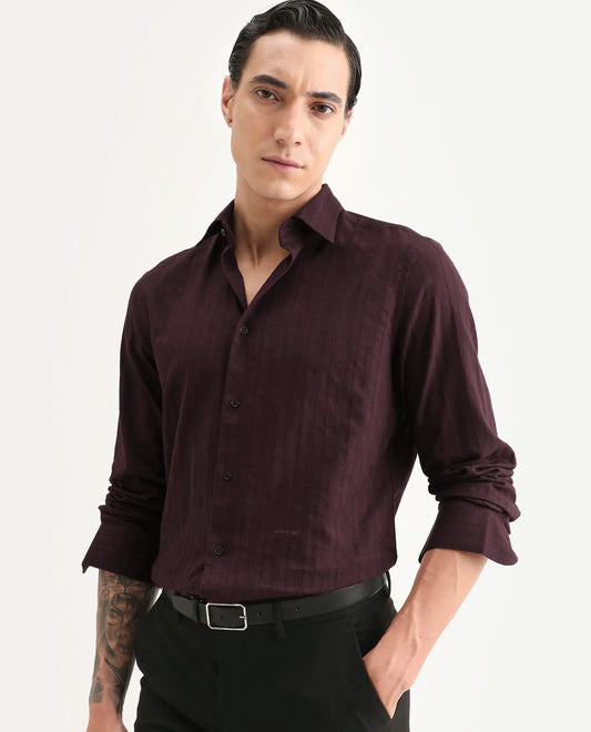 Rare Rabbit Men's Laver Dusky Teal Cotton Fabric Full Sleeve Regular Fit Textured Shirt