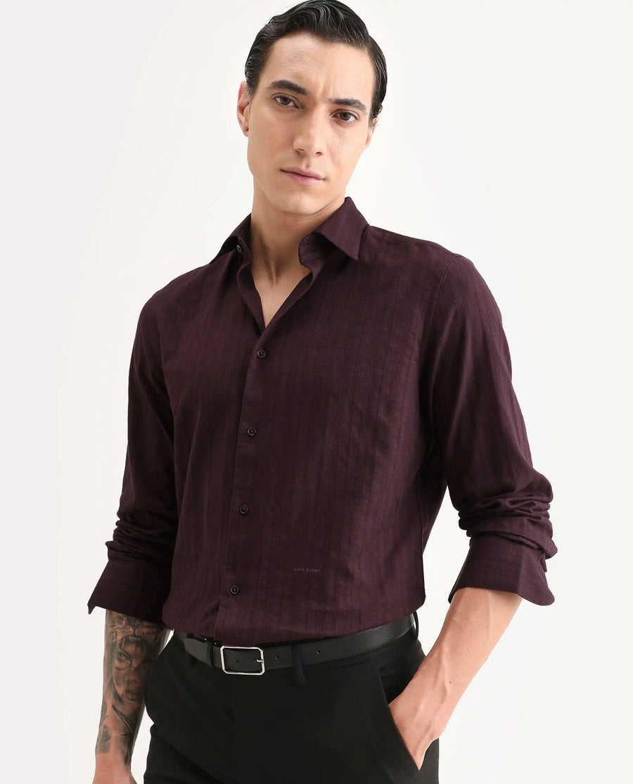Rare Rabbit Men's Laver Dusky Teal Cotton Fabric Full Sleeve Regular Fit Textured Shirt