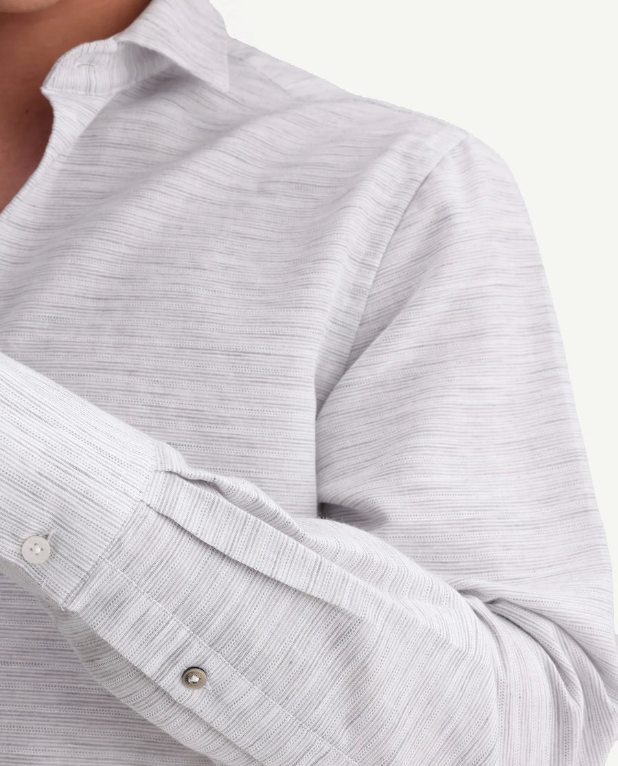 Rare Rabbit Men's Frit Light Grey Cotton Blend Fabric Full Sleeve Regular Fit Textured Shirt