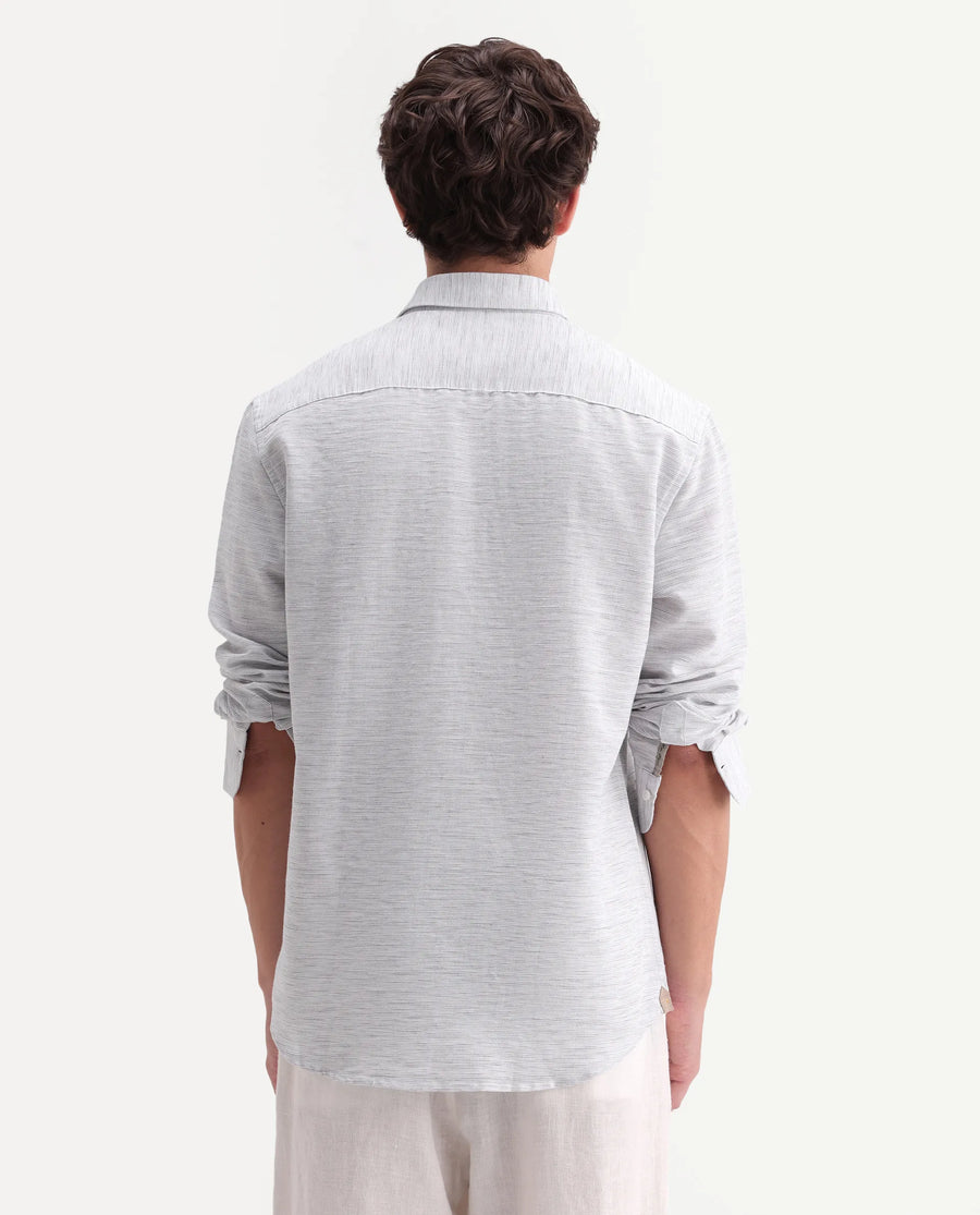 Rare Rabbit Men's Frit Light Grey Cotton Blend Fabric Full Sleeve Regular Fit Textured Shirt
